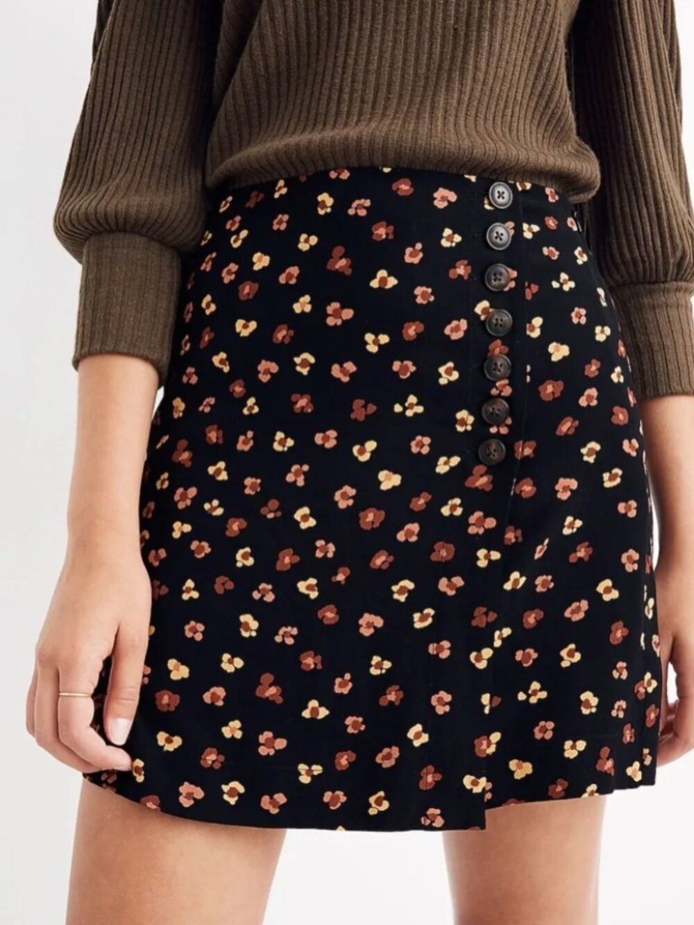 Madewell Black Floral Button-Up Skirt (Size 2)